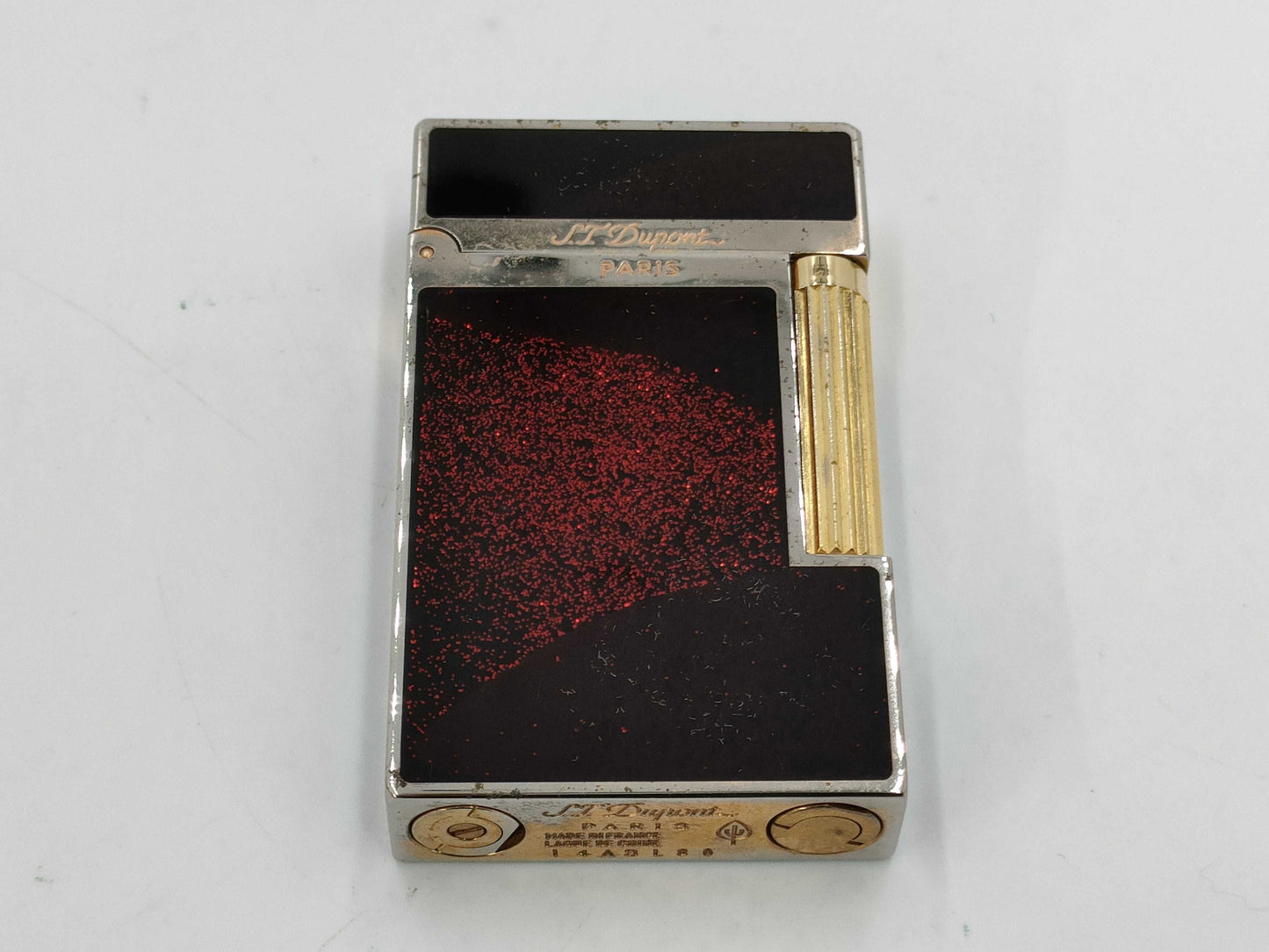 S.T.Dupont D-Line Lighter, Reddish-Brown Lacquer with Glitter, Pink Gold Color, Box and Case Included, Other Accessories