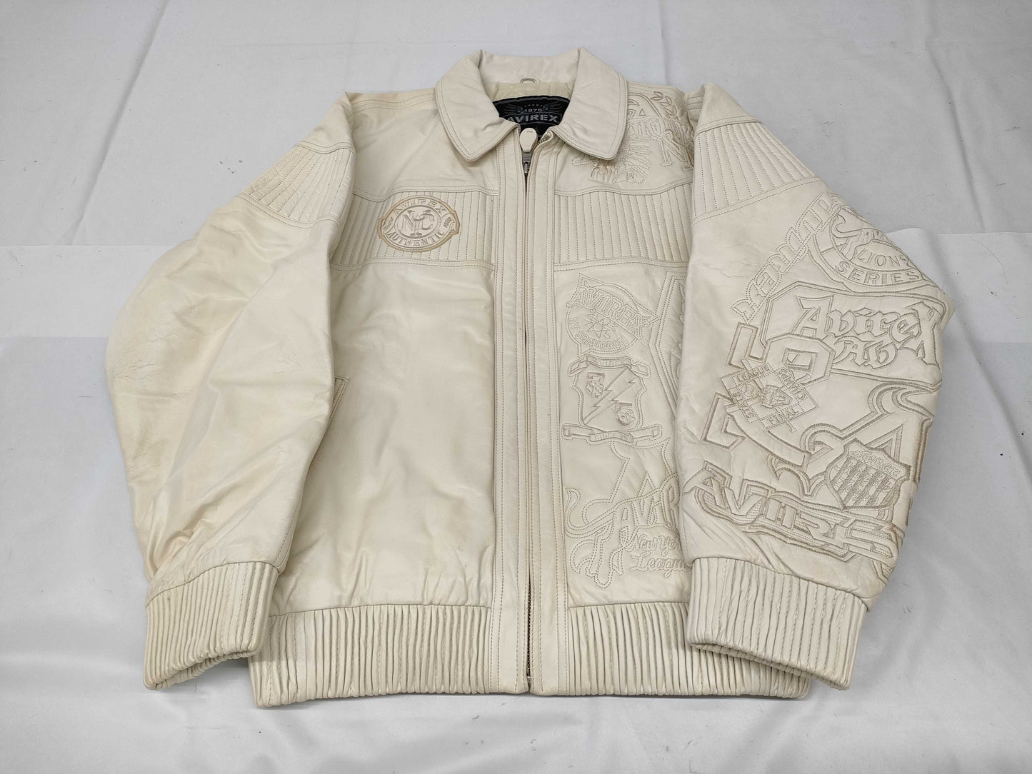 AVIREX NYC Embossed Logo Leather Jacket, US Size XL