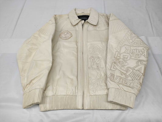 AVIREX NYC Embossed Logo Leather Jacket, US Size XL