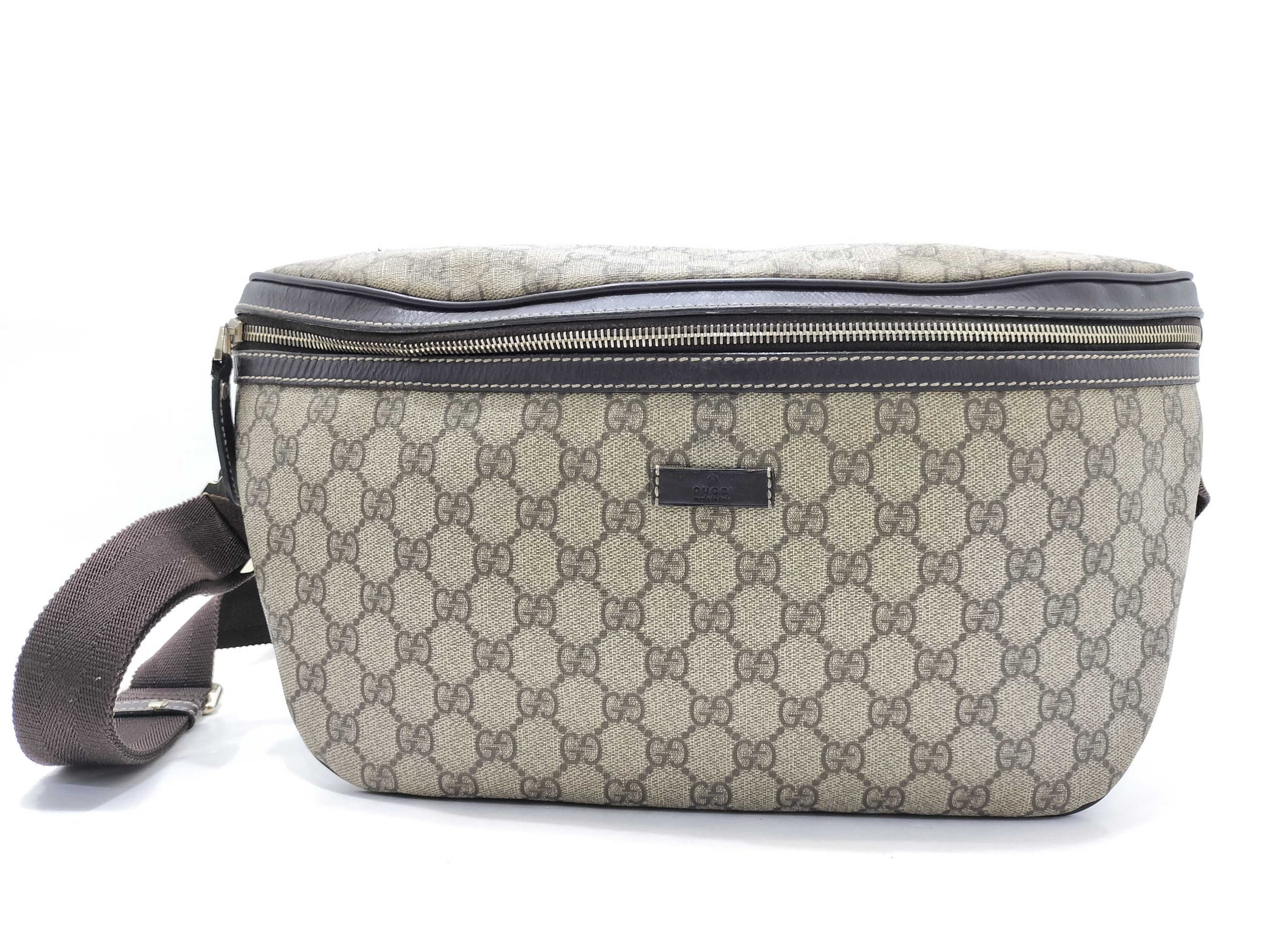 GUCCI GG Supreme Body Bag 211110 Ivory x Brown Waist Bag