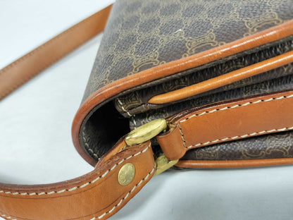 CELINE Macadam PVC and Leather Shoulder Bag, Brown, with Blazon Hardware