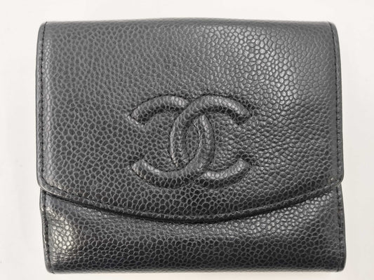 CHANEL Caviar Leather Double-Hook Wallet with Black Lid and Seal