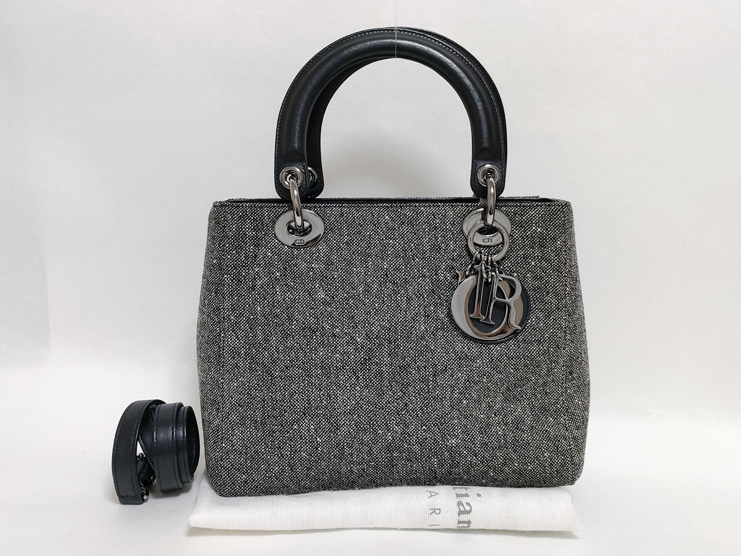 Dior Lady Dior Cannage Canvas Handbag Wool Handbag