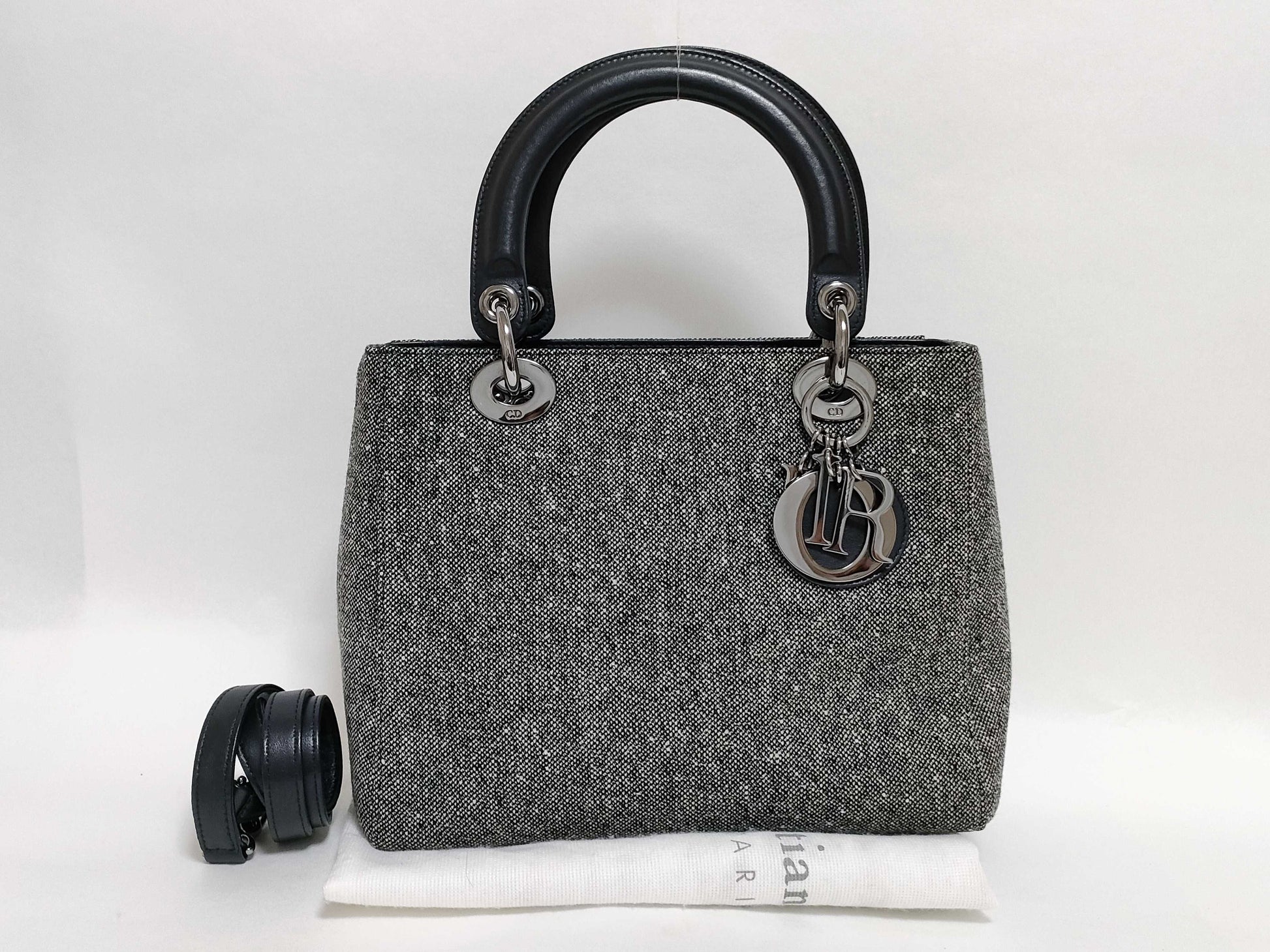 Dior Lady Dior Cannage Canvas Handbag Wool Handbag