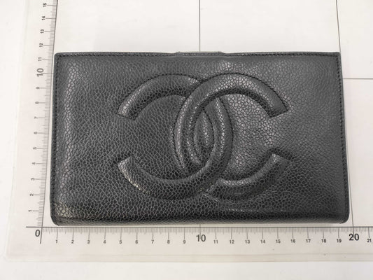 CHANEL Coco Mark Bifold Wallet, Caviar Black, Sticker and Card Holder