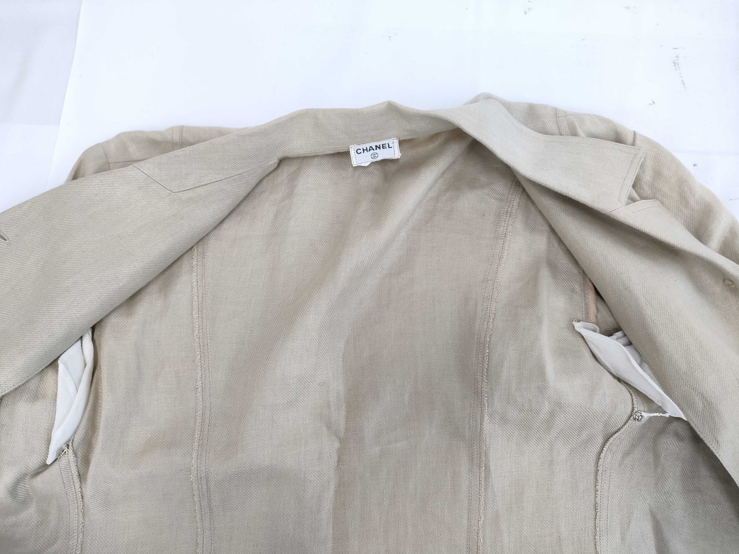 CHANEL Cotton Coco Mark Button Jacket Beige