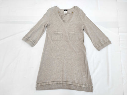 CHANEL Cotton Beaded Dress Gray #36 Dress