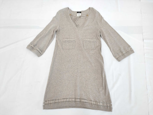 CHANEL Cotton Beaded Dress Gray #36 Dress