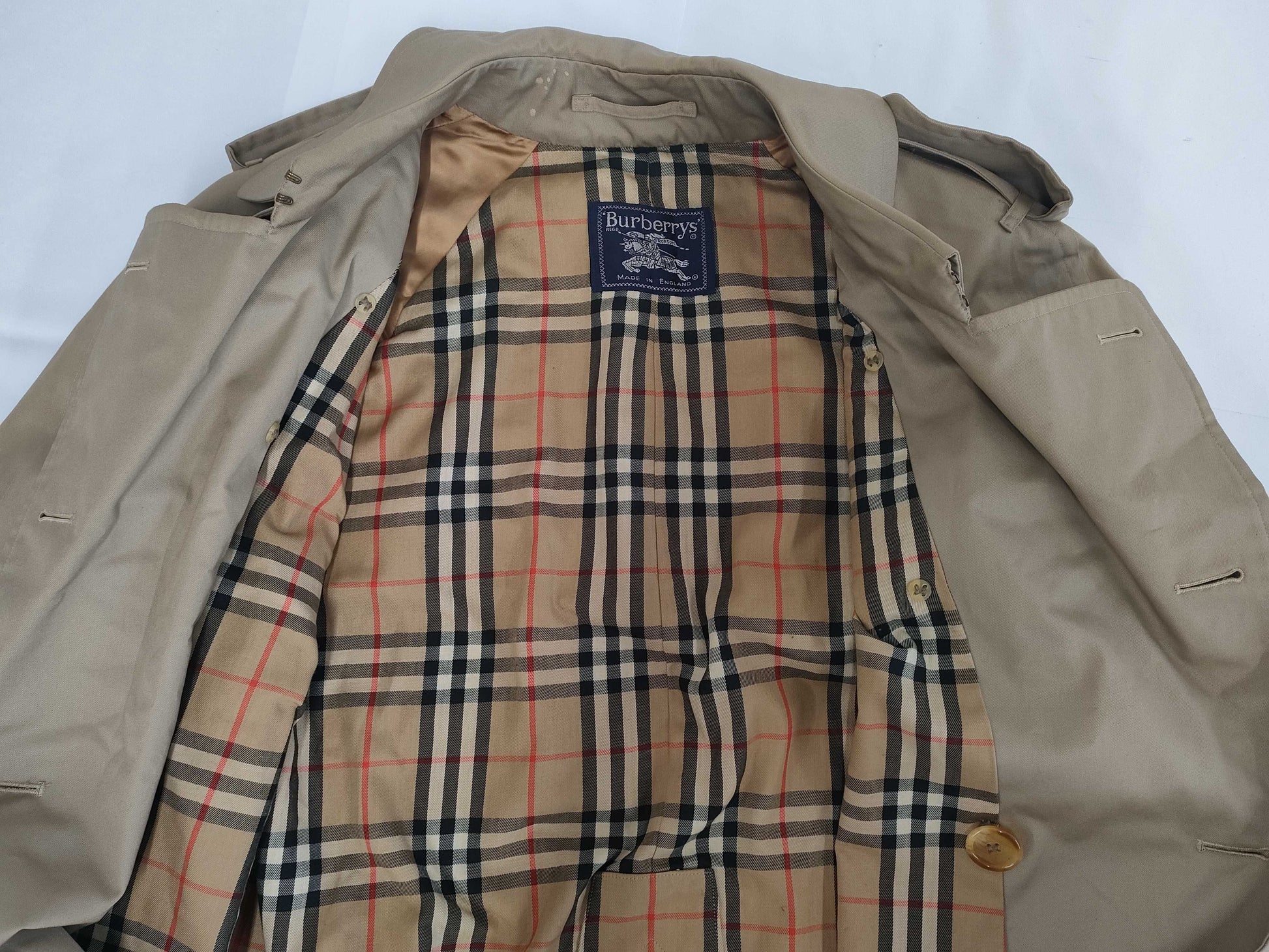 Burberry Nova Check Trench Coat, Size 48 REGULAR