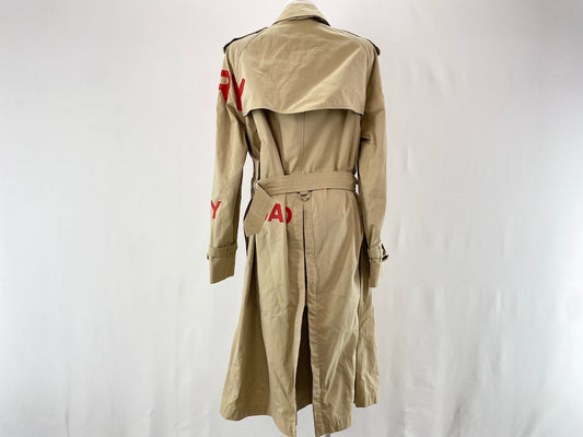 BURBERRY Horseferry Print Trench Coat, Size 46, Cotton Beige, Red