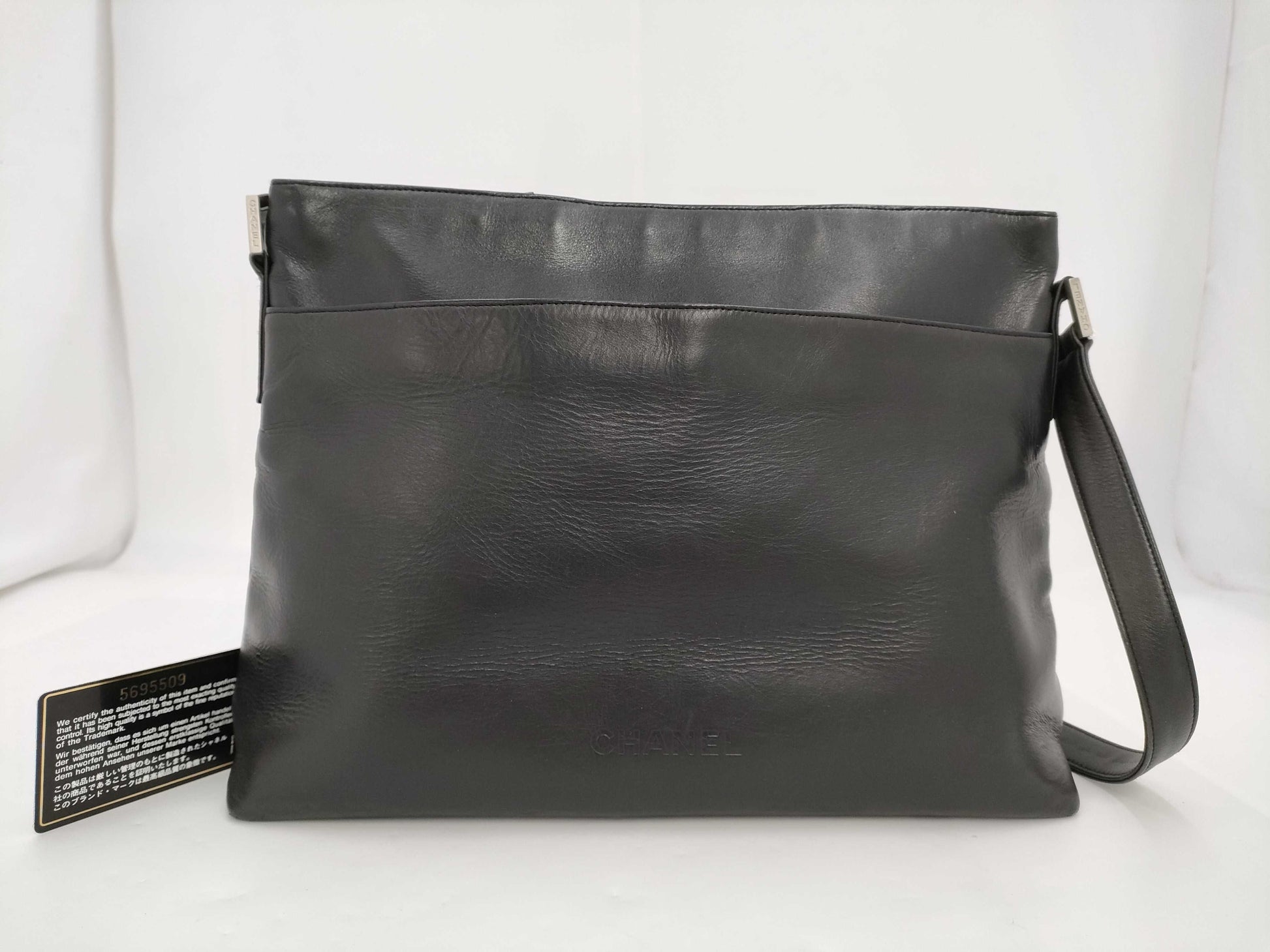 CHANEL Leather Shoulder Bag, Black, No. 5