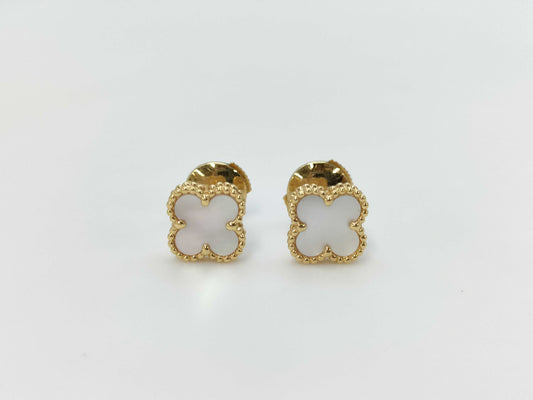 Van Cleef & Arpels Sweet Alhambra Mother-of-Pearl Yellow Gold Au750 2.8g Earrings 