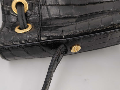GUCCI Crocodile Bamboo Mini Drawstring Shoulder Bag Black Shoulder Bag