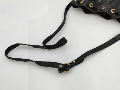 GUCCI Crocodile Bamboo Mini Drawstring Shoulder Bag Black Shoulder Bag