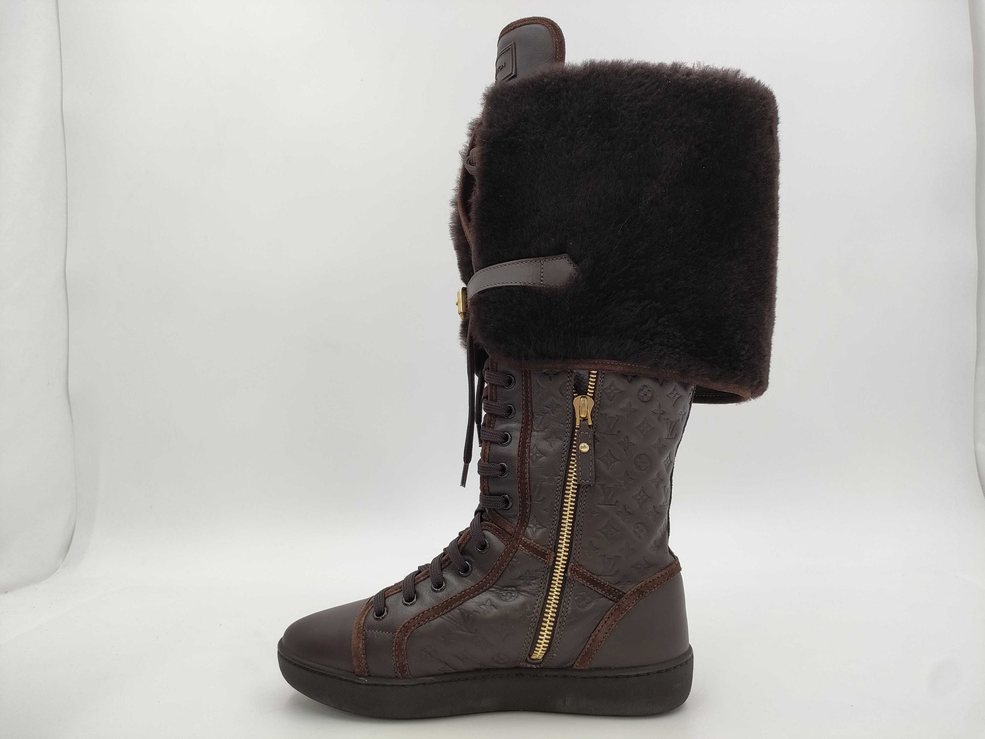 LOUIS VUITTON Monogram Mouton Leather Long Boots Size 35 Other Shoes