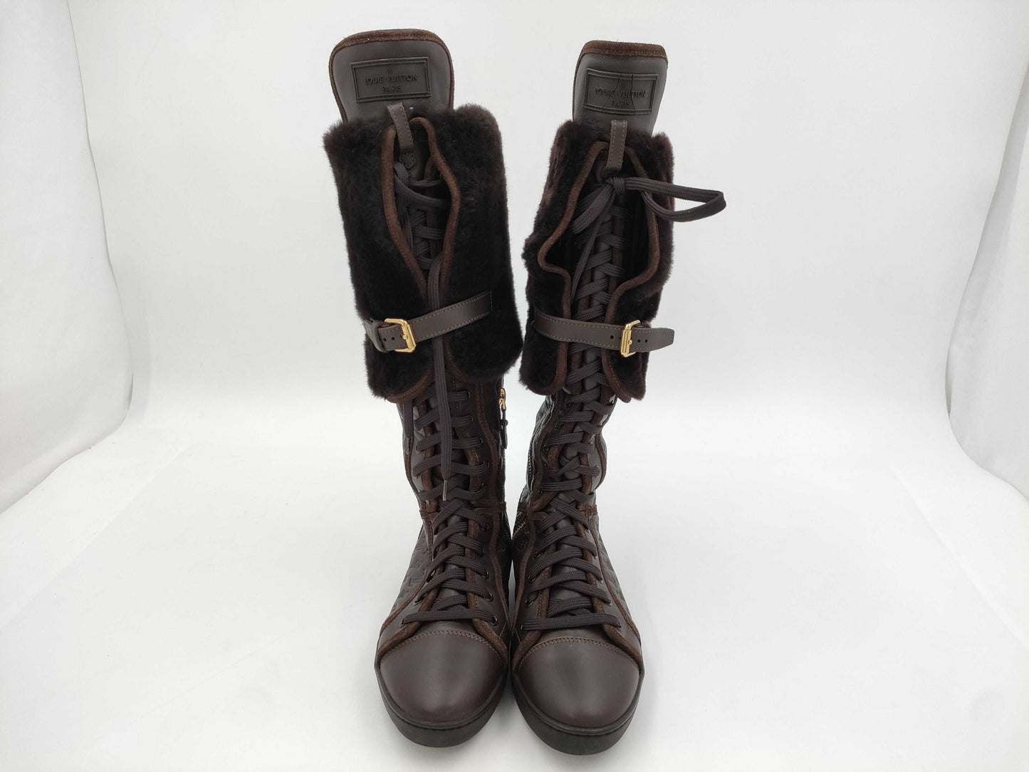 LOUIS VUITTON Monogram Mouton Leather Long Boots Size 35 Other Shoes