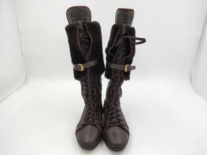 LOUIS VUITTON Monogram Mouton Leather Long Boots Size 35 Other Shoes