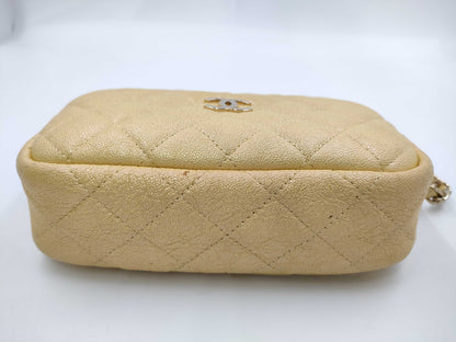 CHANEL Caviar Skin Chain Shoulder Bag Yellow