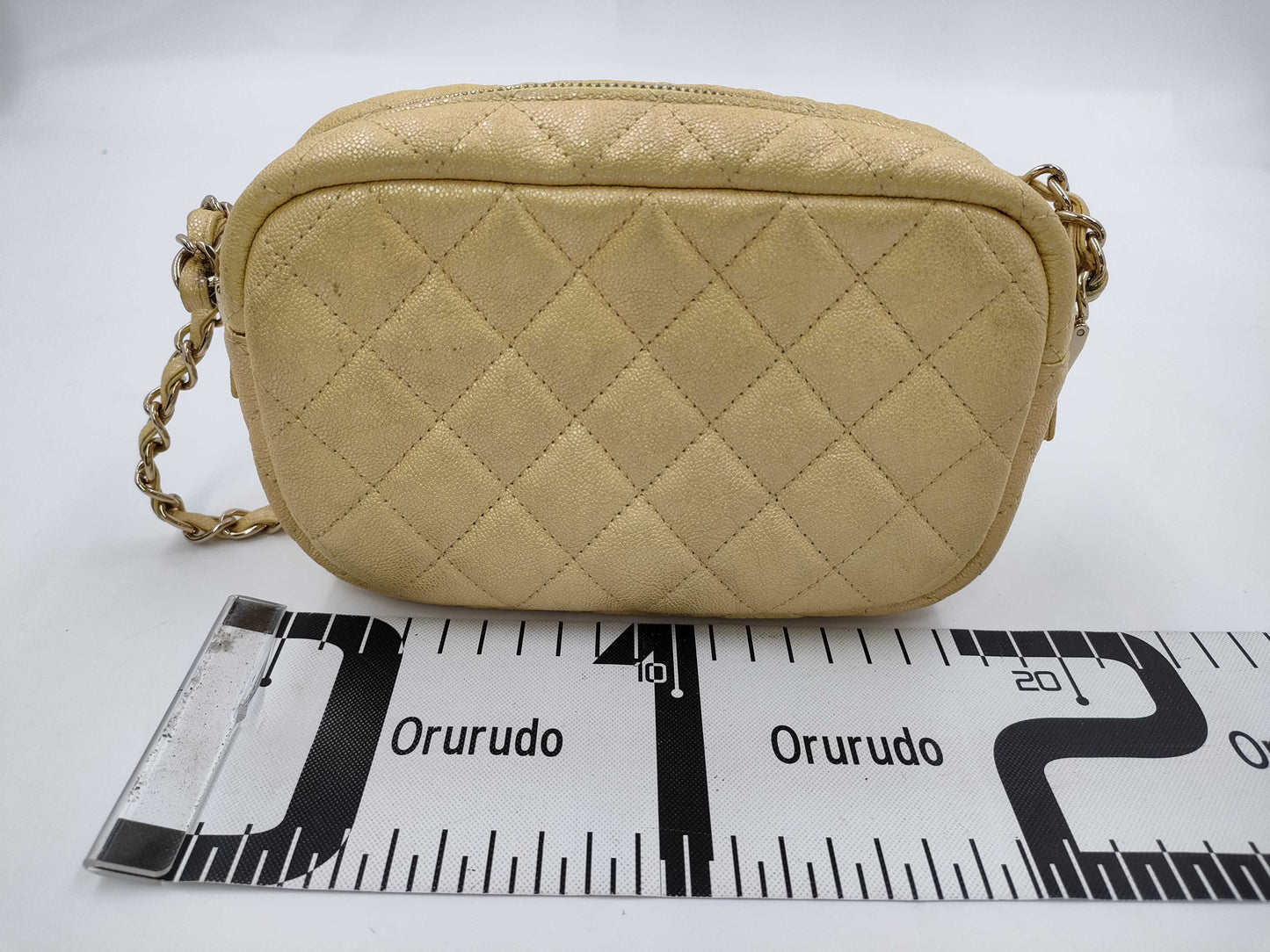 CHANEL Caviar Skin Chain Shoulder Bag Yellow