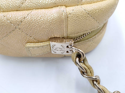 CHANEL Caviar Skin Chain Shoulder Bag Yellow