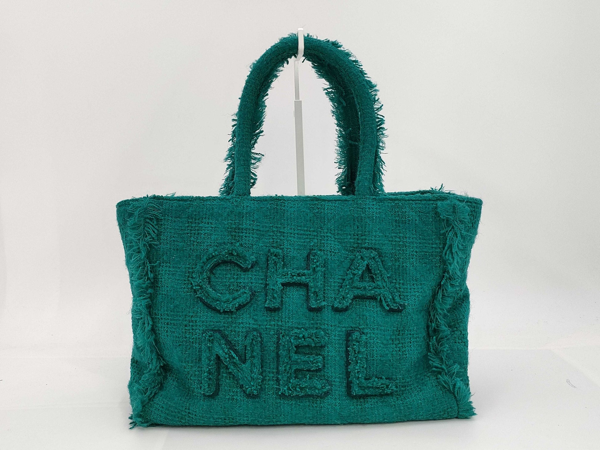 CHANEL Tweed Shopping Tote Bag, Green