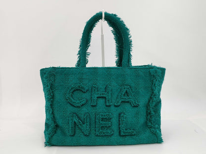 CHANEL Tweed Shopping Tote Bag, Green