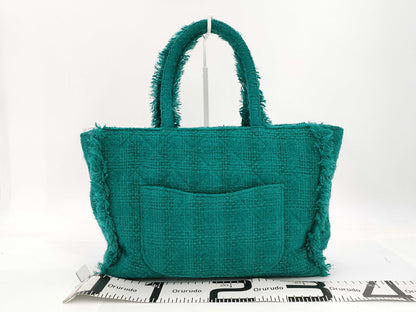 CHANEL Tweed Shopping Tote Bag, Green