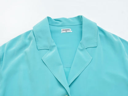 CHANEL 1992 Spring/Summer Oversized Double Cuff Tiffany Blue Jacket 