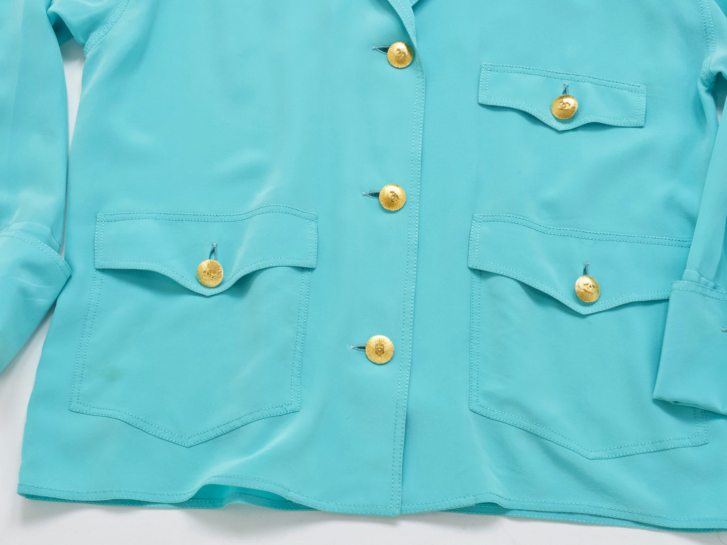 CHANEL 1992 Spring/Summer Oversized Double Cuff Tiffany Blue Jacket 