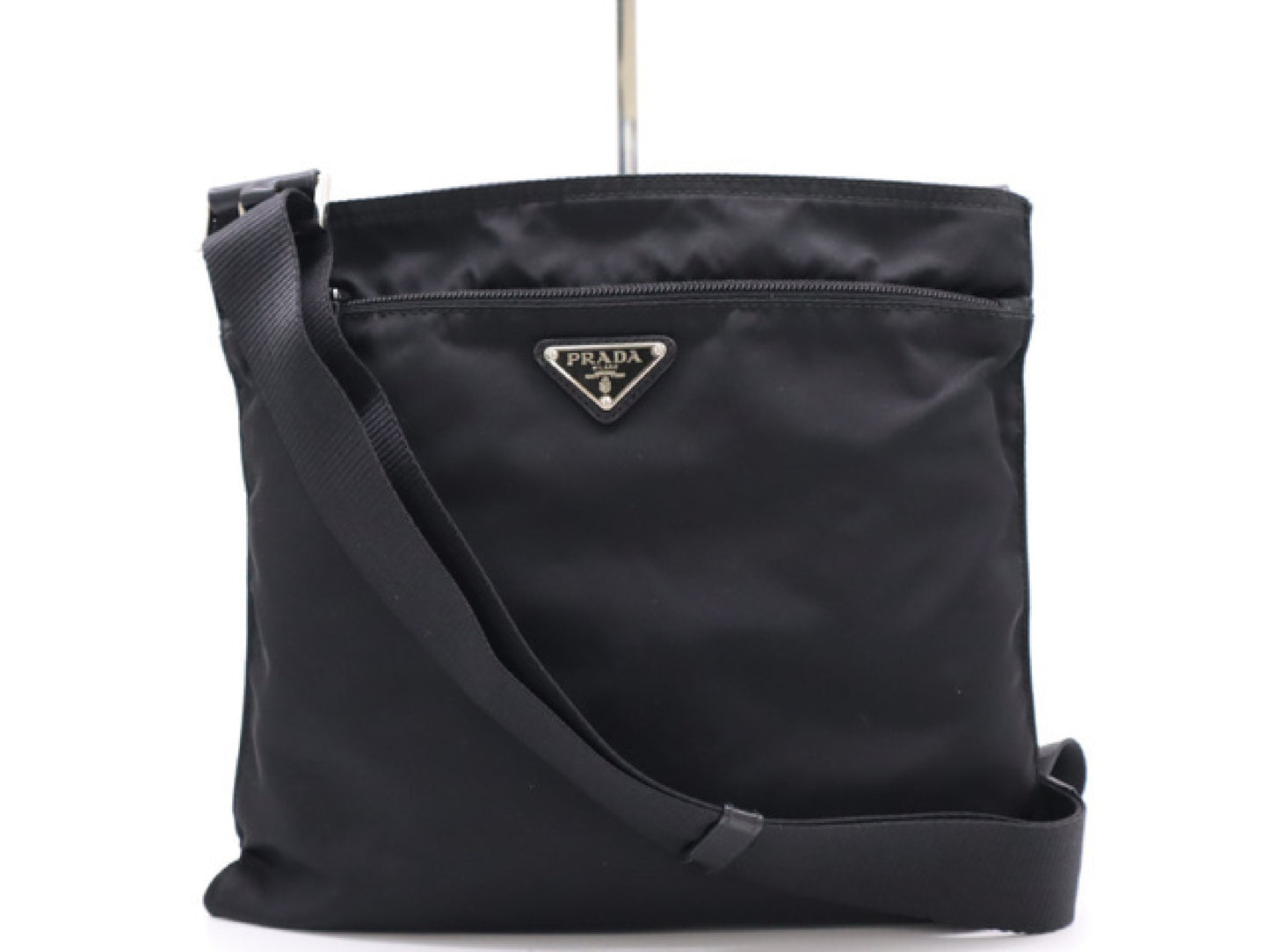 PRADA Nylon Logo Plate Square Shoulder Bag Black Shoulder Bag