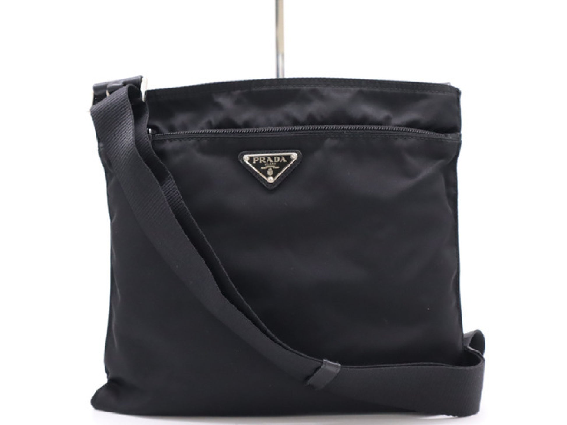 PRADA Nylon Logo Plate Square Shoulder Bag Black Shoulder Bag