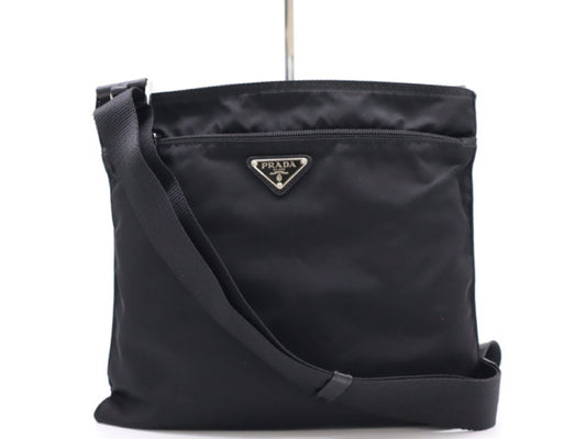 PRADA Nylon Logo Plate Square Shoulder Bag Black Shoulder Bag
