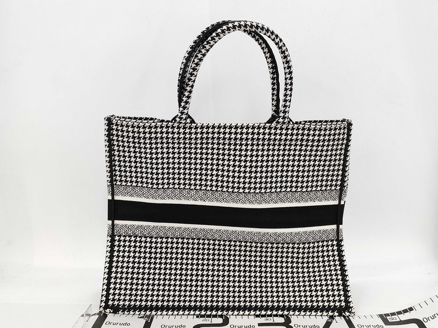 Dior Christian Dior Book Tote Medium Canvas Black Houndstooth Tote Bag