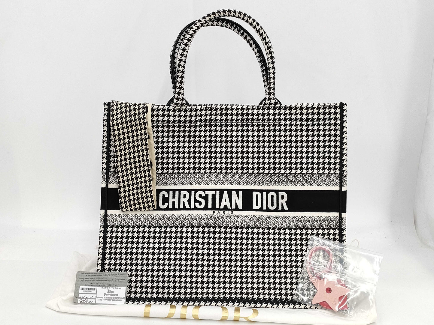 Dior Christian Dior Book Tote Medium Canvas Black Houndstooth Tote Bag