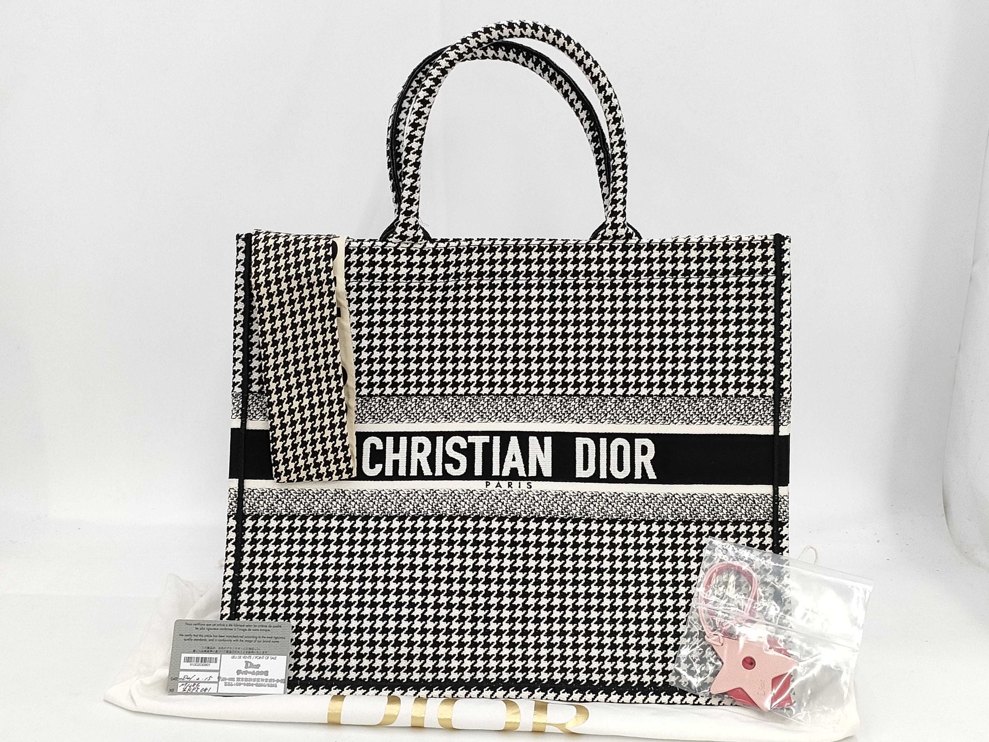 Dior Christian Dior Book Tote Medium Canvas Black Houndstooth Tote Bag