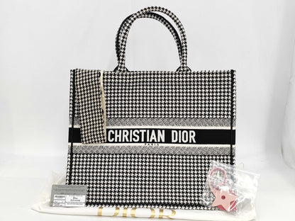 Dior Christian Dior Book Tote Medium Canvas Black Houndstooth Tote Bag