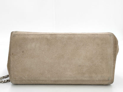 CHANEL Chocobar Chain Shoulder Bag, Suede with Silver Hardware, Beige, 6275774