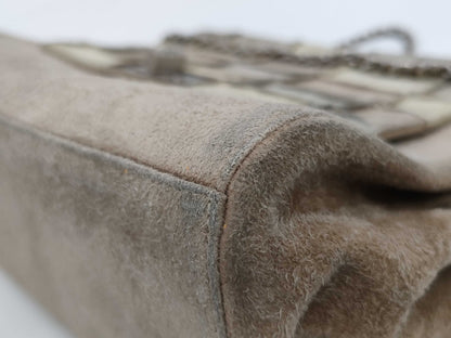 CHANEL Chocobar Chain Shoulder Bag, Suede with Silver Hardware, Beige, 6275774