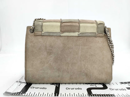 CHANEL Chocobar Chain Shoulder Bag, Suede with Silver Hardware, Beige, 6275774