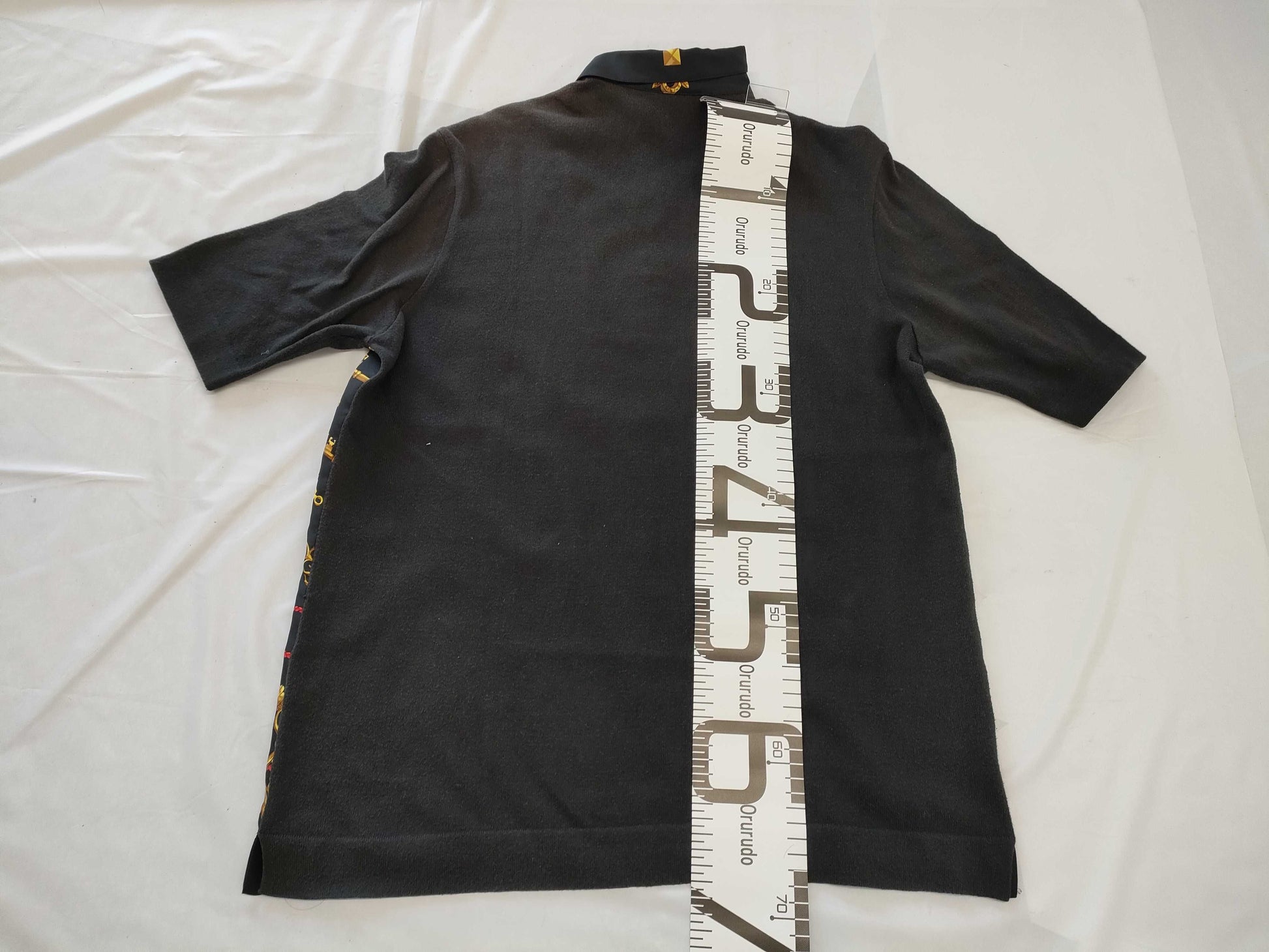 HERMES Silk Polo Shirt, Black x Yellow, Size M, Tops