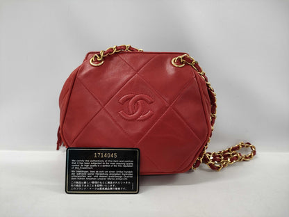 CHANEL Red Lambskin Shoulder Bag