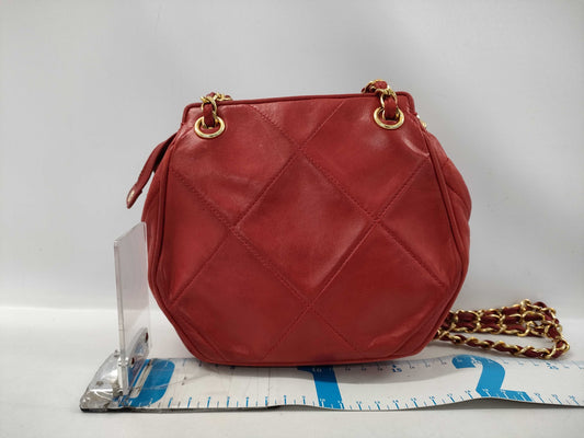 CHANEL Red Lambskin Shoulder Bag