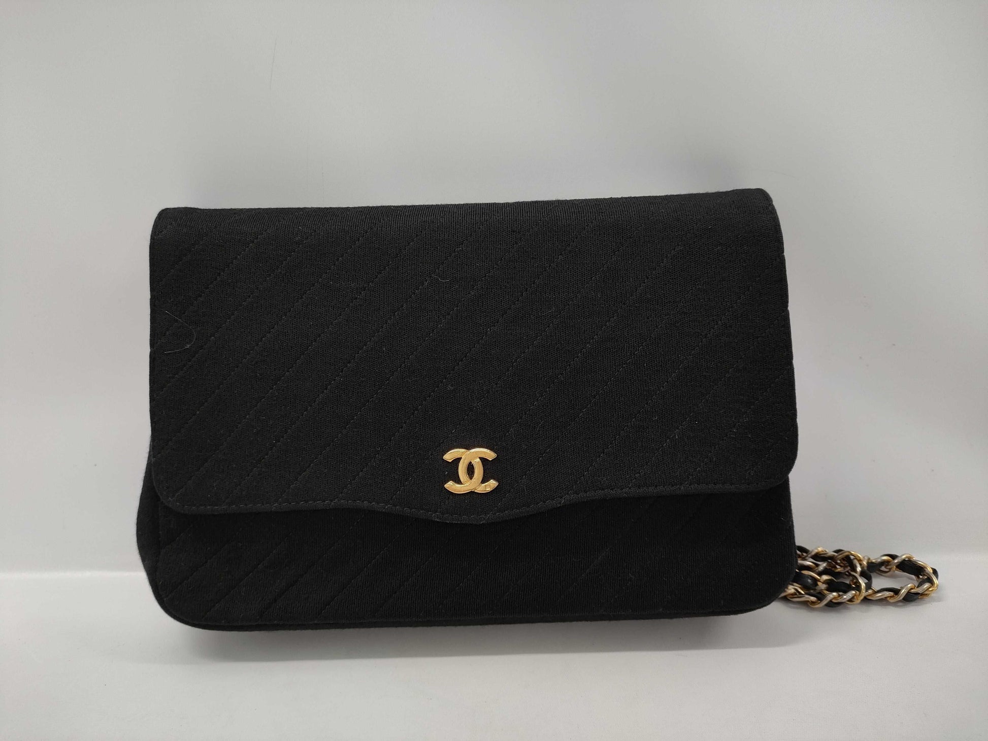 CHANEL Black Cotton Shoulder Bag