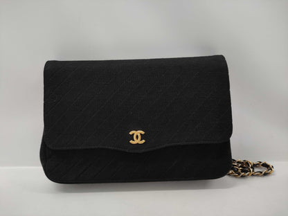 CHANEL Black Cotton Shoulder Bag