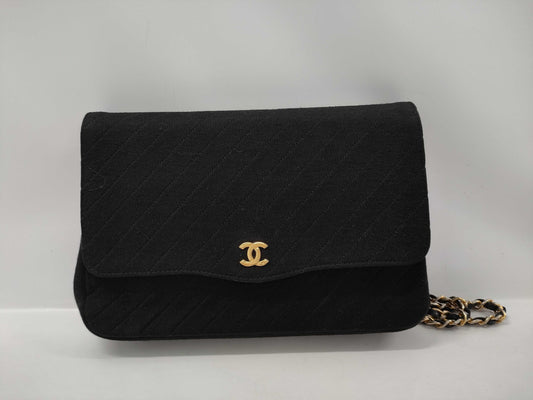 CHANEL Black Cotton Shoulder Bag