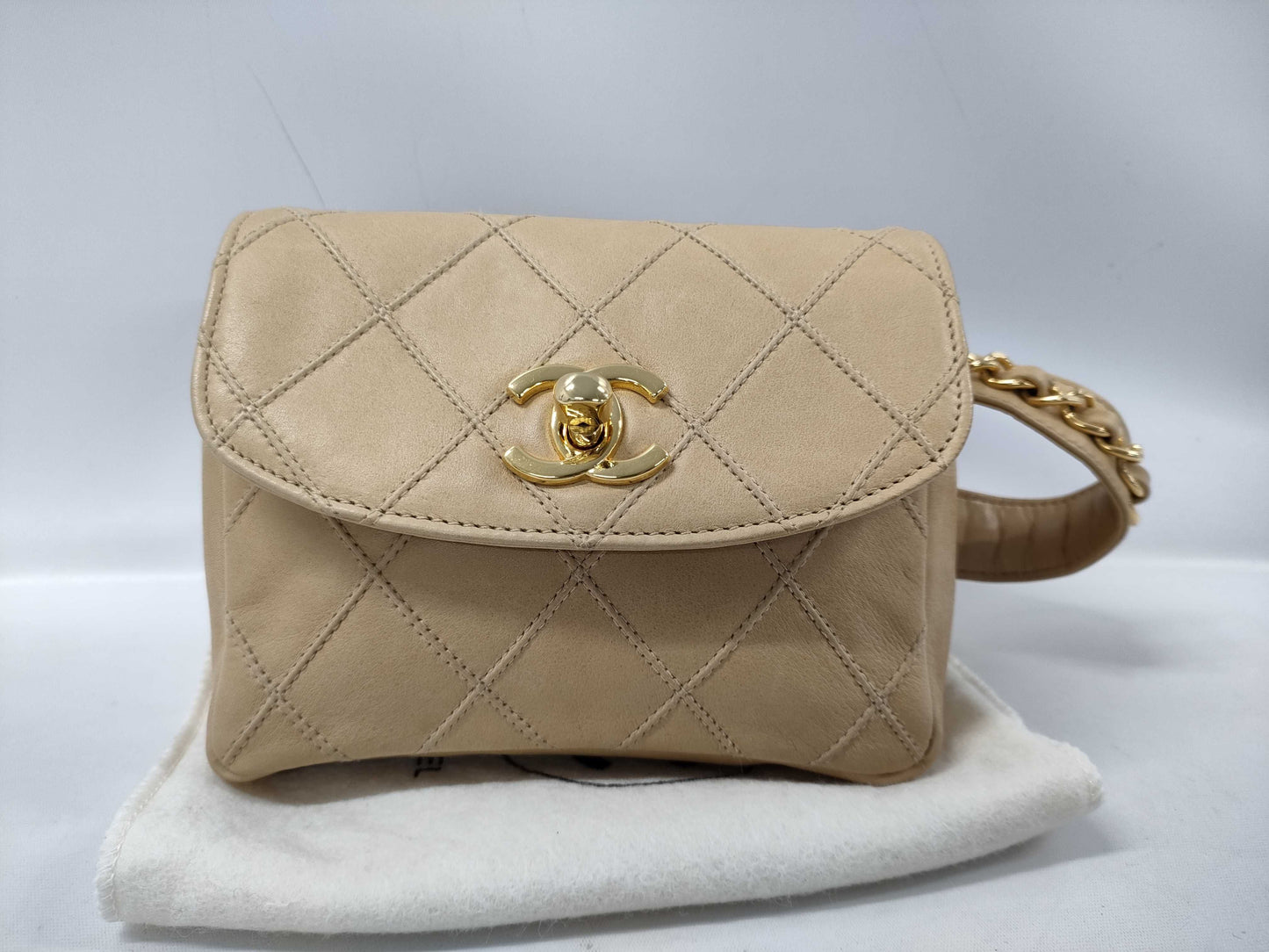 CHANEL Bicolor Waist Pouch Bag, Beige