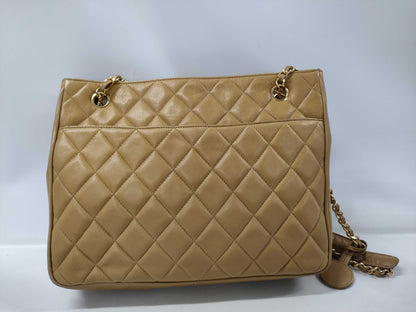 CHANEL Matelasse Double Chain Beige Tote Bag