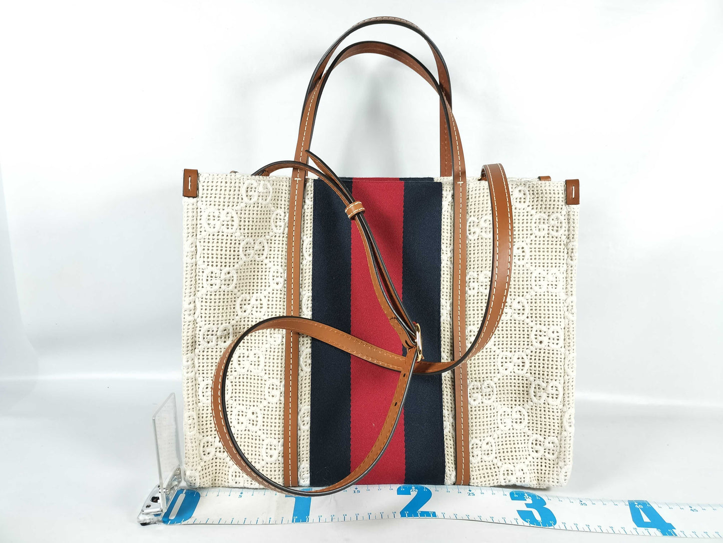 GUCCI 727721 Tote Bag, 2-Way, Interlocking G, Sherry Line, Woven Canvas and Leather Tote Bag