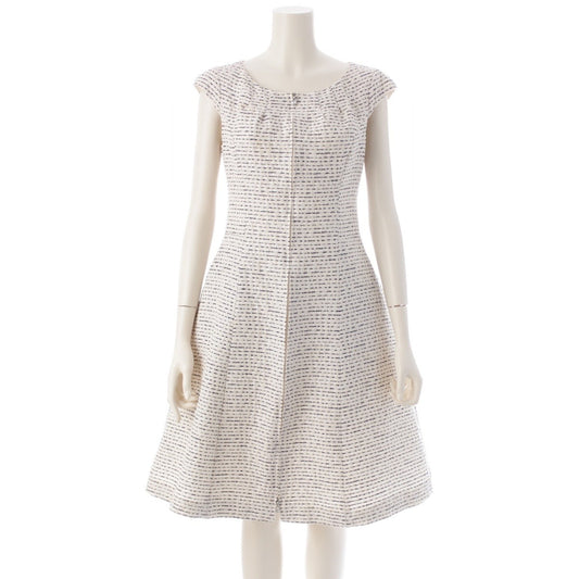 Rene TISSUE A-Line Front Opening Tweed Sleeveless Dress 6816470 White Navy