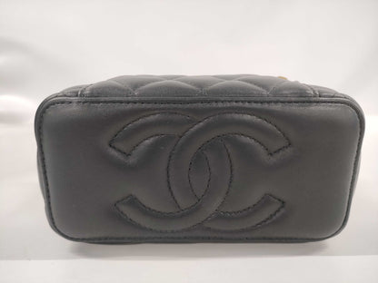 CHANEL Coco Mark Matelasse Lambskin Heart Chain Mini Vanity Bag Black Shoulder Bag